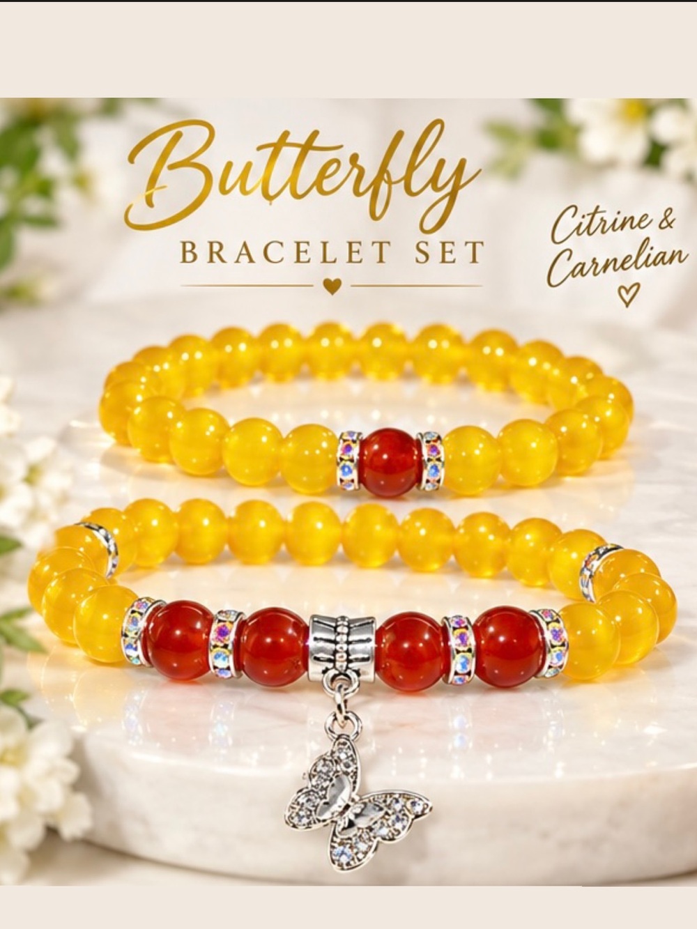 🆕New Citrine & Carnelian Butterly Gemstone Bracelet